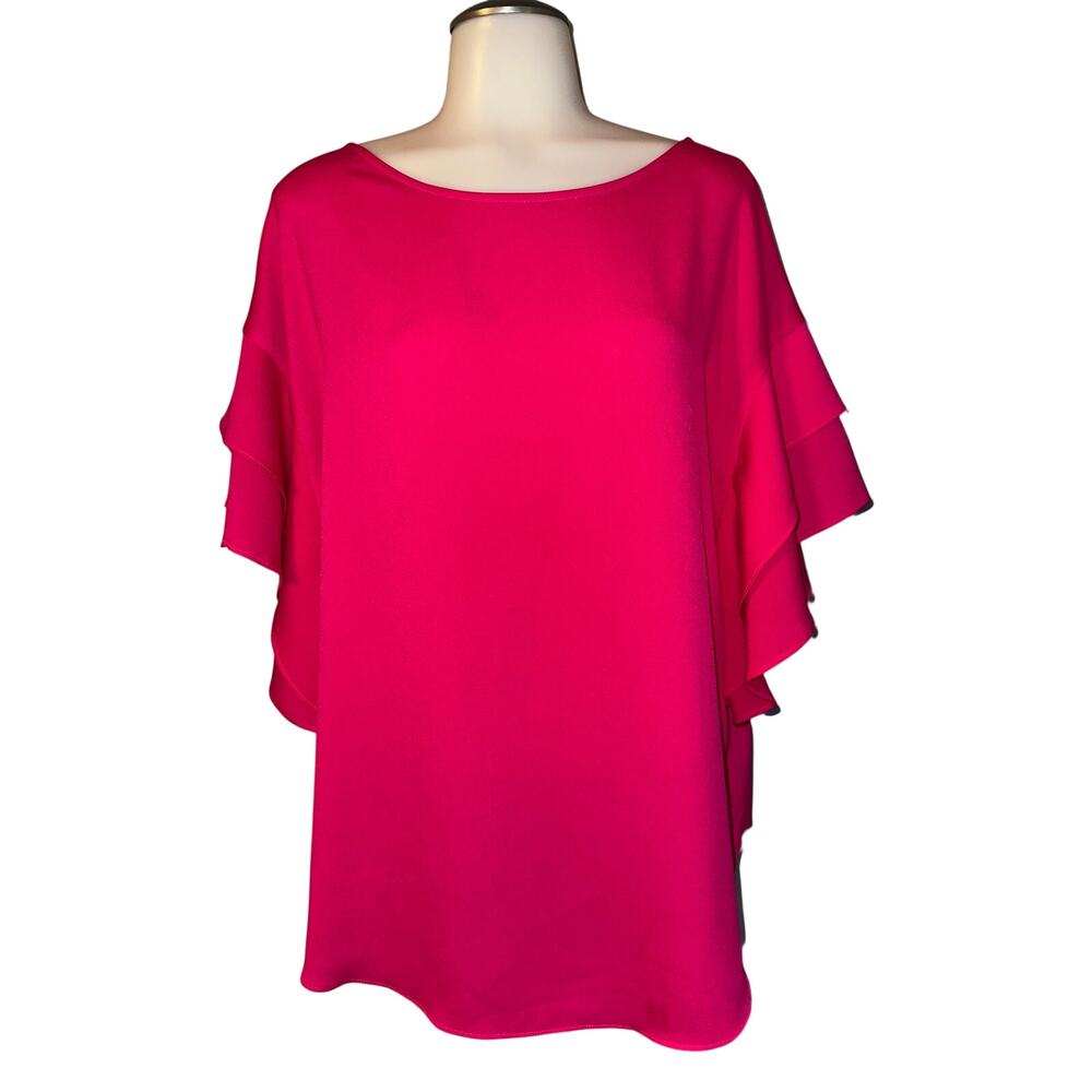 Chico’s Women’s Size 2 US 12 Pink Layered Ruffle Sleeve Top Blouse